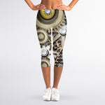 Steampunk Metallic Gears Print Women's Capri Leggings