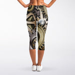 Steampunk Metallic Gears Print Women's Capri Leggings