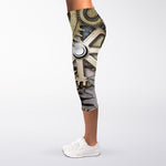 Steampunk Metallic Gears Print Women's Capri Leggings