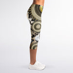 Steampunk Metallic Gears Print Women's Capri Leggings