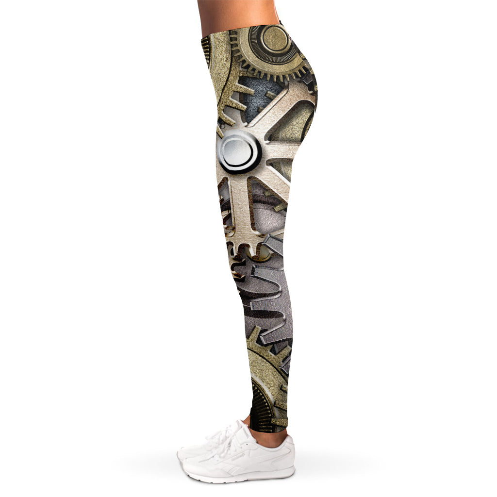 Steampunk Metallic Gears Print Women's Leggings