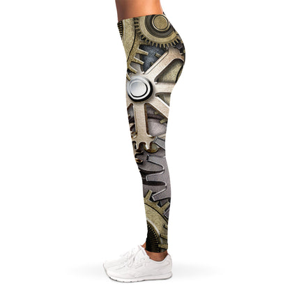 Steampunk Metallic Gears Print Women's Leggings