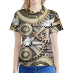 Steampunk Metallic Gears Print Women's Polo Shirt