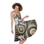 Steampunk Metallic Gears Print Women's Sleeveless Dress
