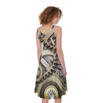 Steampunk Metallic Gears Print Women's Sleeveless Dress
