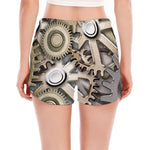 Steampunk Metallic Gears Print Women's Split Running Shorts