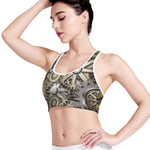Steampunk Metallic Gears Print Women's Sports Bra