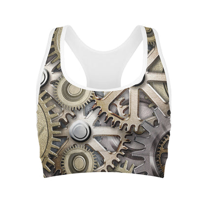 Steampunk Metallic Gears Print Women's Sports Bra
