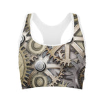 Steampunk Metallic Gears Print Women's Sports Bra
