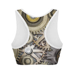 Steampunk Metallic Gears Print Women's Sports Bra