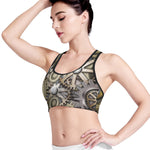 Steampunk Metallic Gears Print Women's Sports Bra