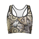 Steampunk Metallic Gears Print Women's Sports Bra