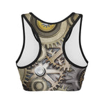 Steampunk Metallic Gears Print Women's Sports Bra