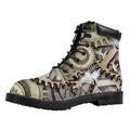 Steampunk Metallic Gears Print Padded Collar Lace Up Boots