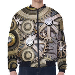 Steampunk Metallic Gears Print Zip Sleeve Bomber Jacket