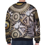 Steampunk Metallic Gears Print Zip Sleeve Bomber Jacket
