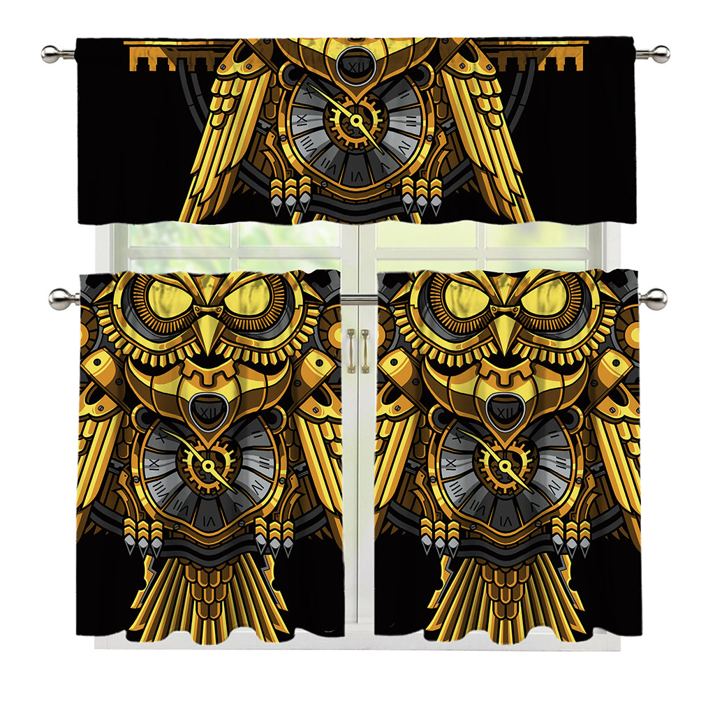 Steampunk Owl Print 3 Piece Kitchen Curtains