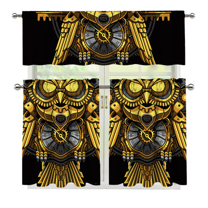 Steampunk Owl Print 3 Piece Kitchen Curtains