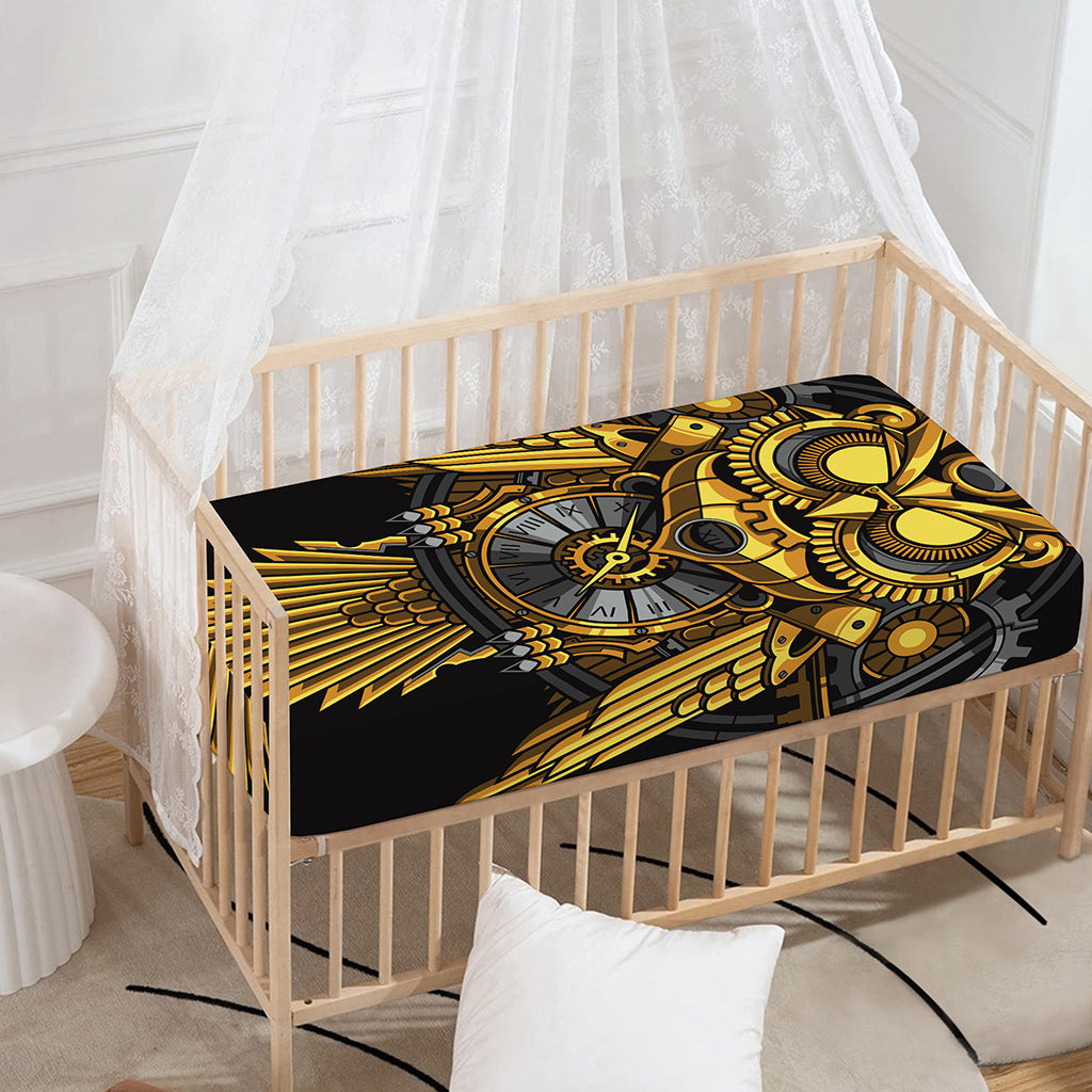 Steampunk Owl Print Baby Crib Sheet