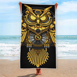 Steampunk Owl Print Beach Towel