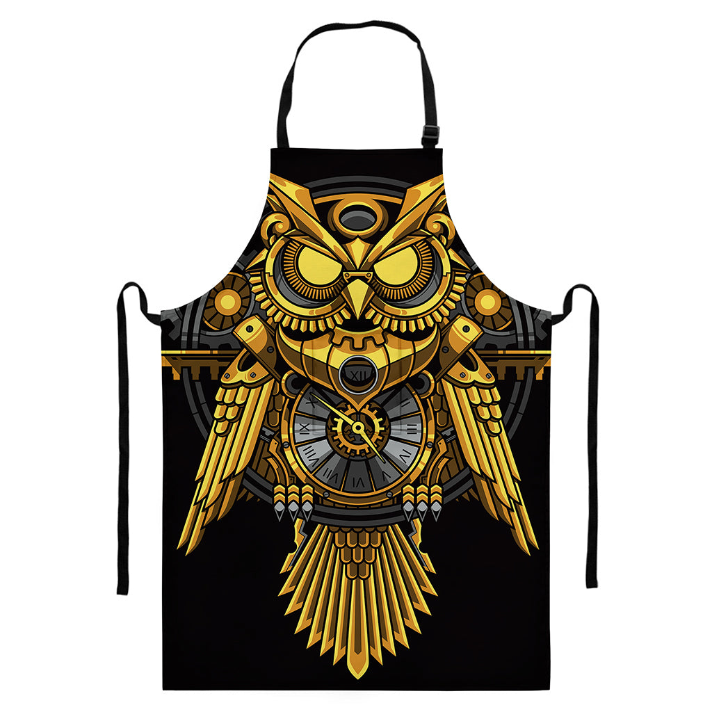 Steampunk Owl Print Bib Apron With Pocket