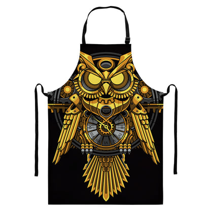 Steampunk Owl Print Bib Apron With Pocket