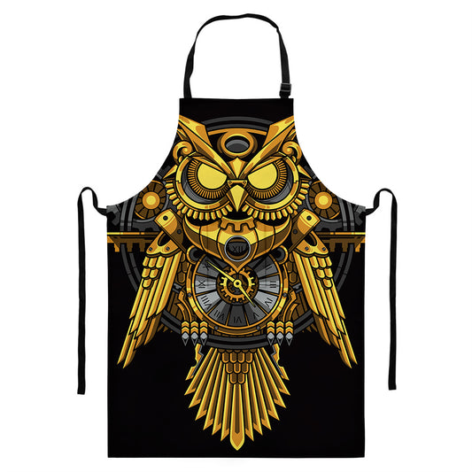Steampunk Owl Print Bib Apron With Pocket