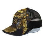 Steampunk Owl Print Black Mesh Trucker Cap