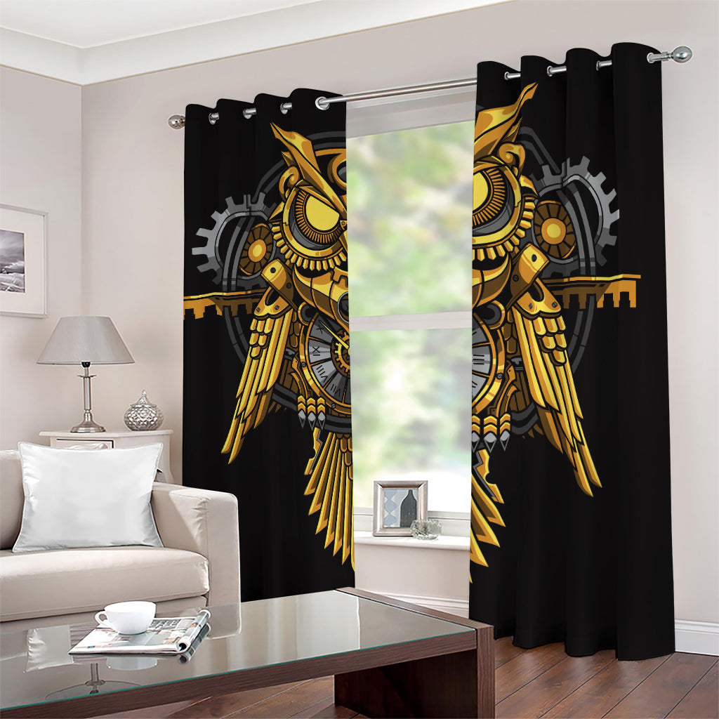 Steampunk Owl Print Blackout Grommet Curtains