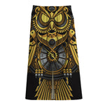 Steampunk Owl Print Cotton Front Slit Maxi Skirt
