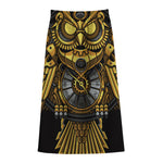 Steampunk Owl Print Cotton Front Slit Maxi Skirt