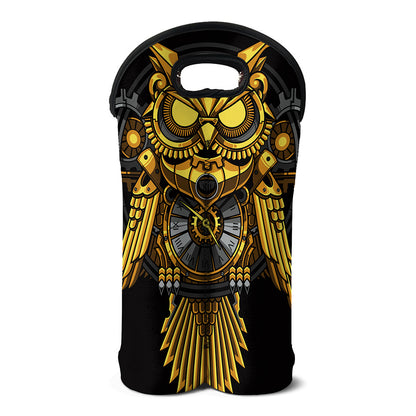 Steampunk Owl Print Double Neoprene Wine Tote
