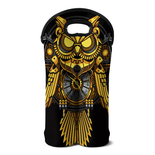 Steampunk Owl Print Double Neoprene Wine Tote
