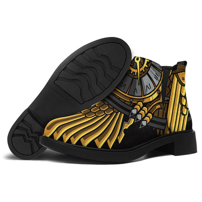 Steampunk Owl Print Flat Ankle Boots