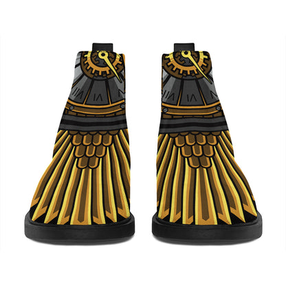 Steampunk Owl Print Flat Ankle Boots