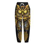 Steampunk Owl Print Fleece Lined Knit Pants