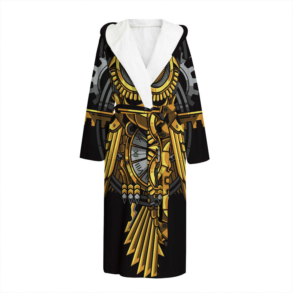 Steampunk Owl Print Hooded Bathrobe