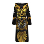Steampunk Owl Print Hooded Bathrobe
