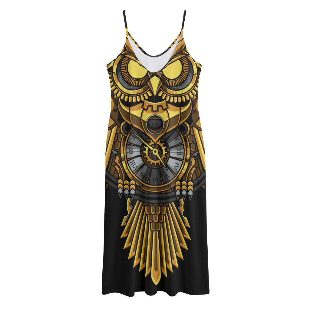 Steampunk Owl Print Jersey Midi Cami Dress