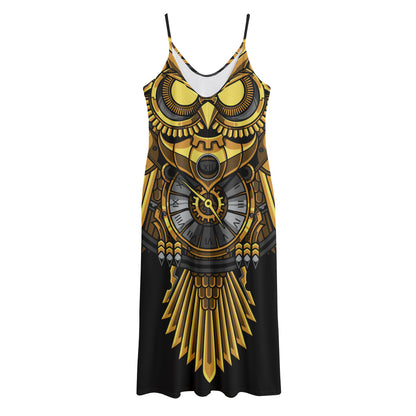 Steampunk Owl Print Jersey Midi Cami Dress