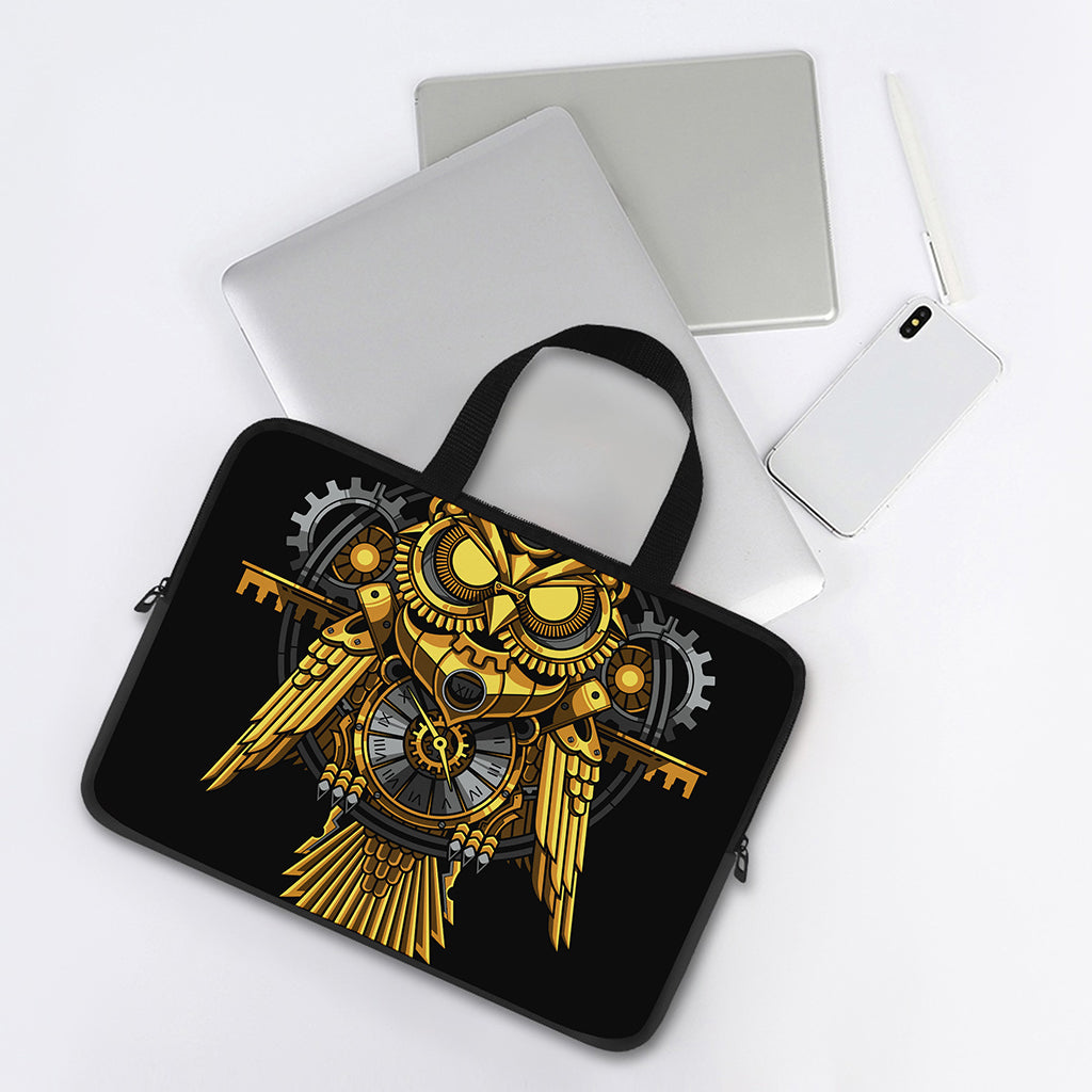 Steampunk Owl Print Laptop Sleeve With Handle