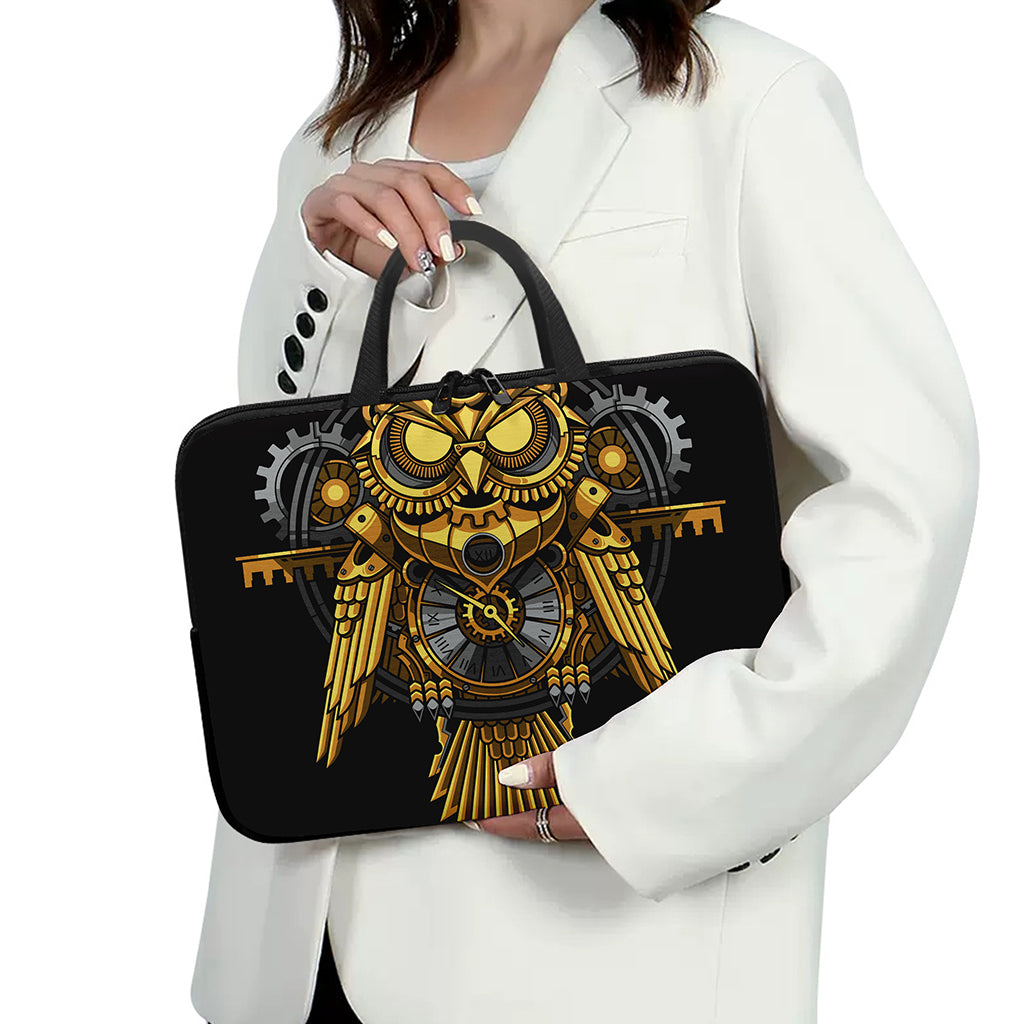 Steampunk Owl Print Laptop Sleeve With Handle