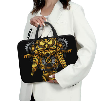 Steampunk Owl Print Laptop Sleeve With Handle