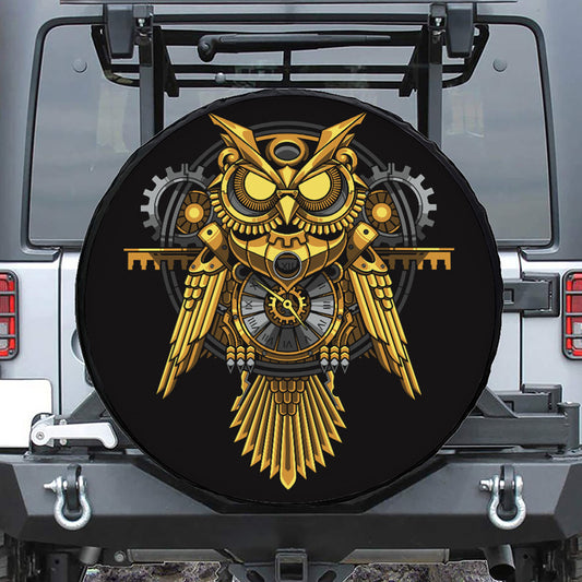 Steampunk Owl Print Leather Spare Tire Cover
