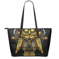 Steampunk Owl Print Leather Tote Bag With Zipper