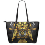 Steampunk Owl Print Leather Tote Bag