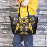 Steampunk Owl Print Leather Tote Bag