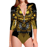 Steampunk Owl Print Long Sleeve Swimsuit