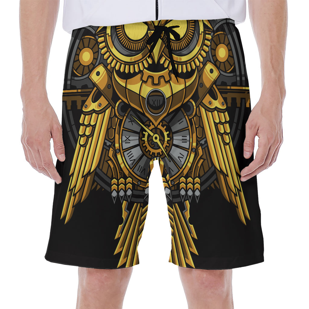 Steampunk Owl Print Men's Beach Shorts