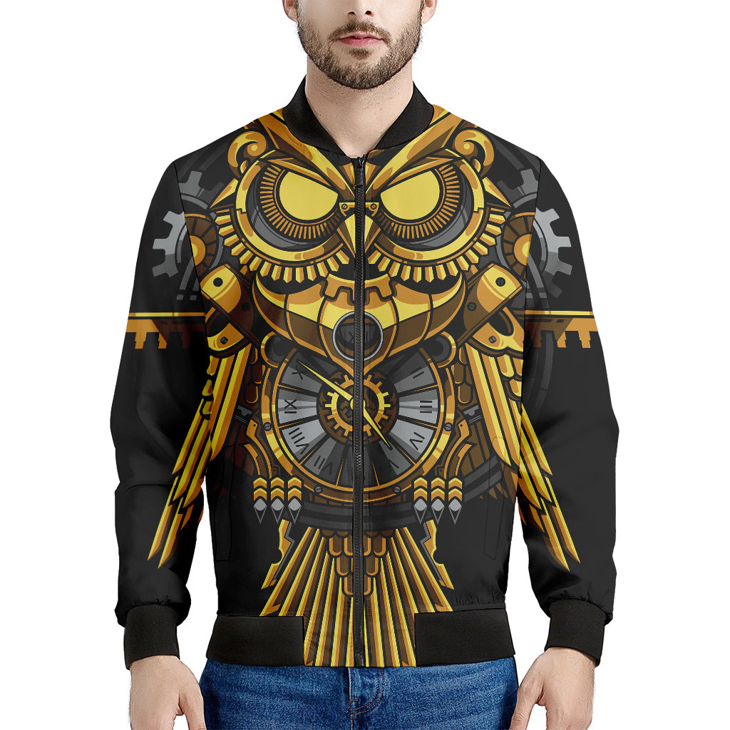 Steampunk Owl Print Men's Bomber Jacket